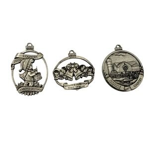 Country Christmas Ornaments Set 3 Silver Pewter Tone 2004 2005 Barn Bells